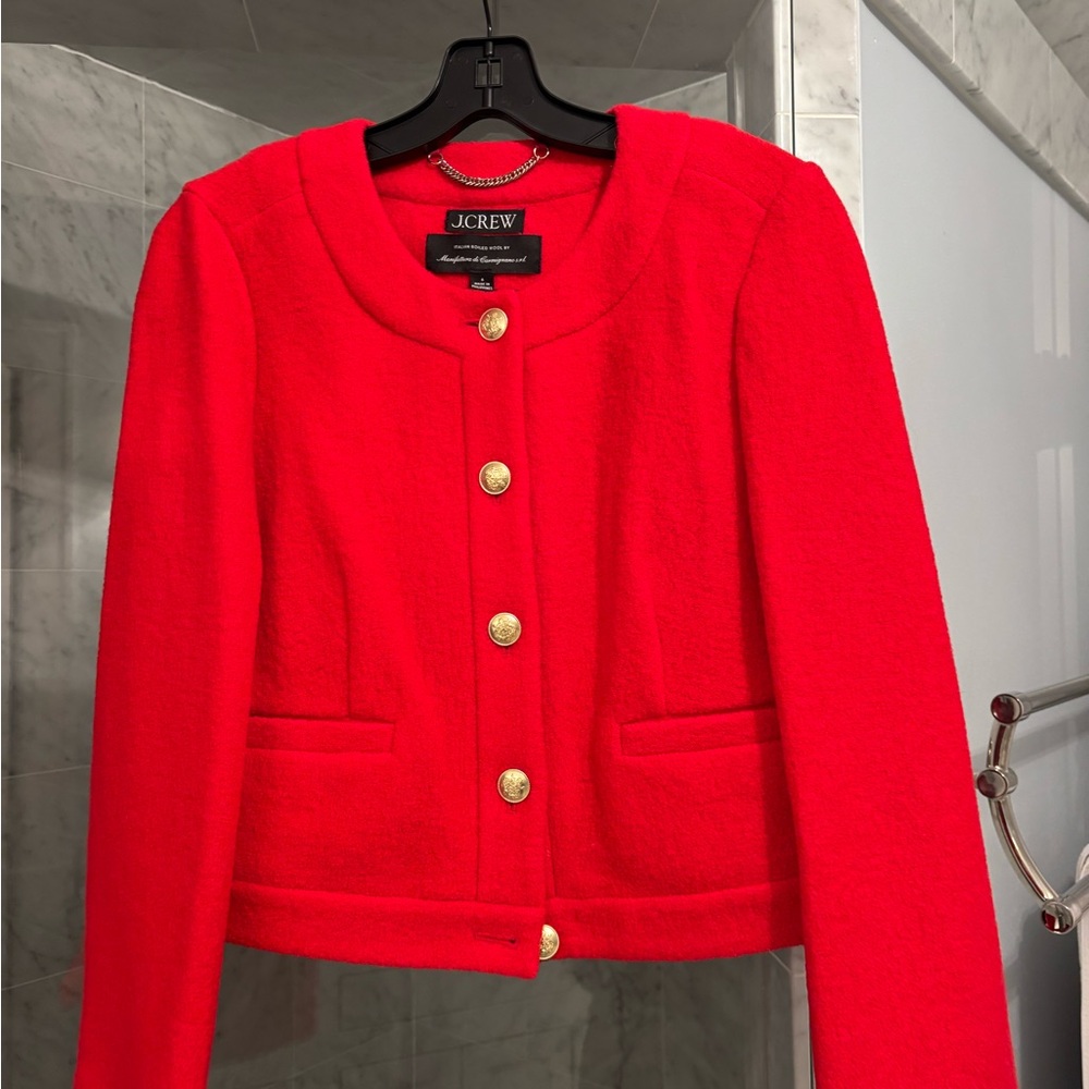 J. Crew Bold Red Blazer with Gold Buttons